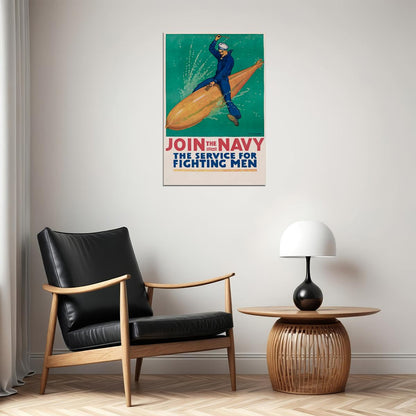 Join The Navy! Ride A Torpedo! Wwi Enlistment Poster Wall Art Print Home Wall Decor
