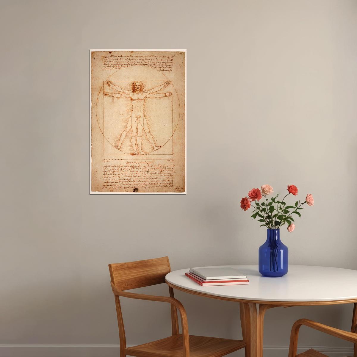 Vitruvian Man Leonardo Da Vinci Drawing Historic Poster Wall Art Print Home Wall Decor