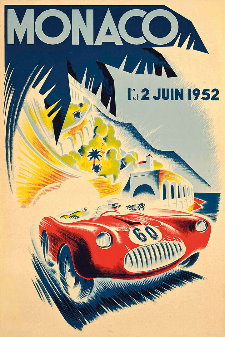 Monaco Grand Prix 1950’s Road Race Vintage Style Car Poster Wall Art Print Home Wall Decor
