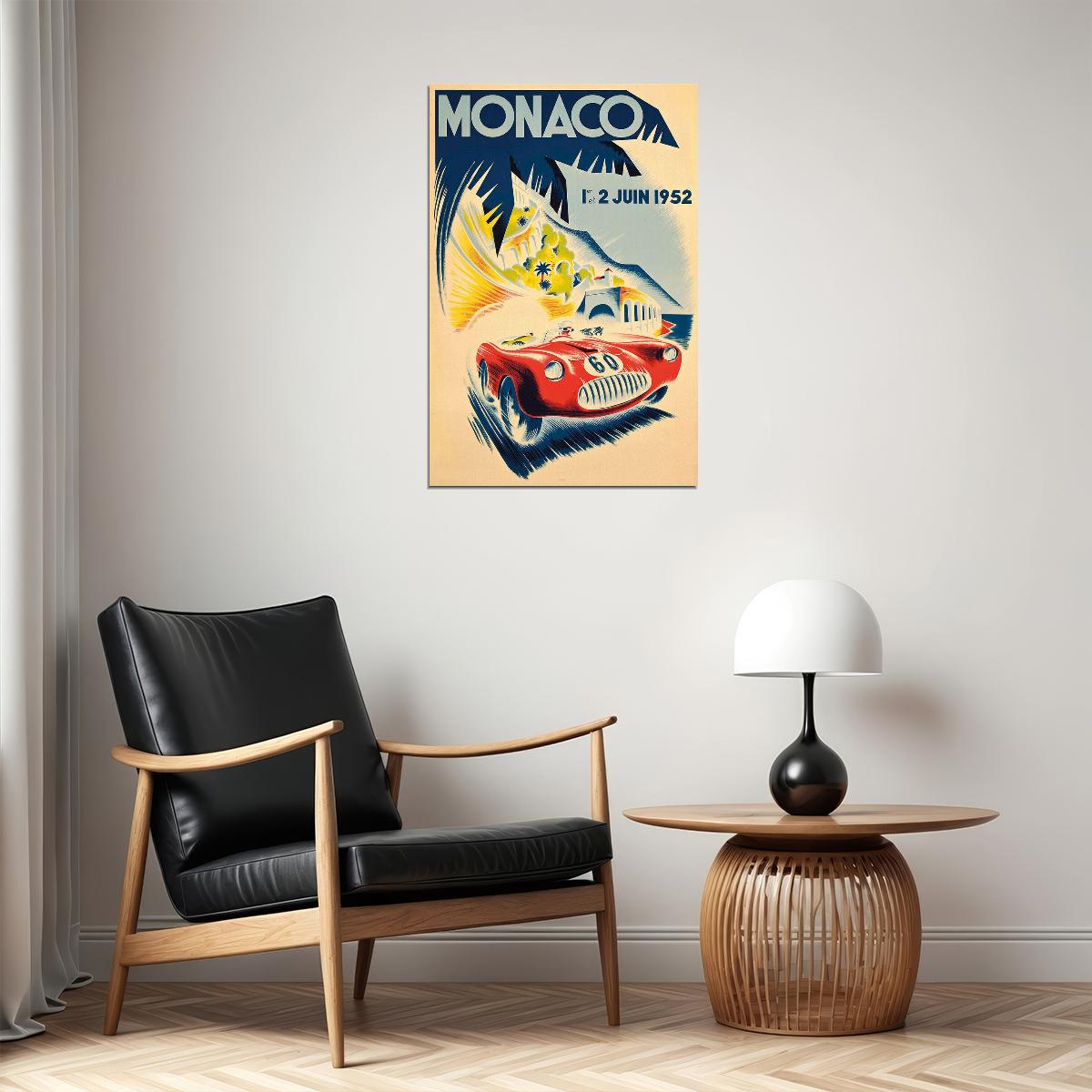 Monaco Grand Prix 1950’s Road Race Vintage Style Car Poster Wall Art Print Home Wall Decor