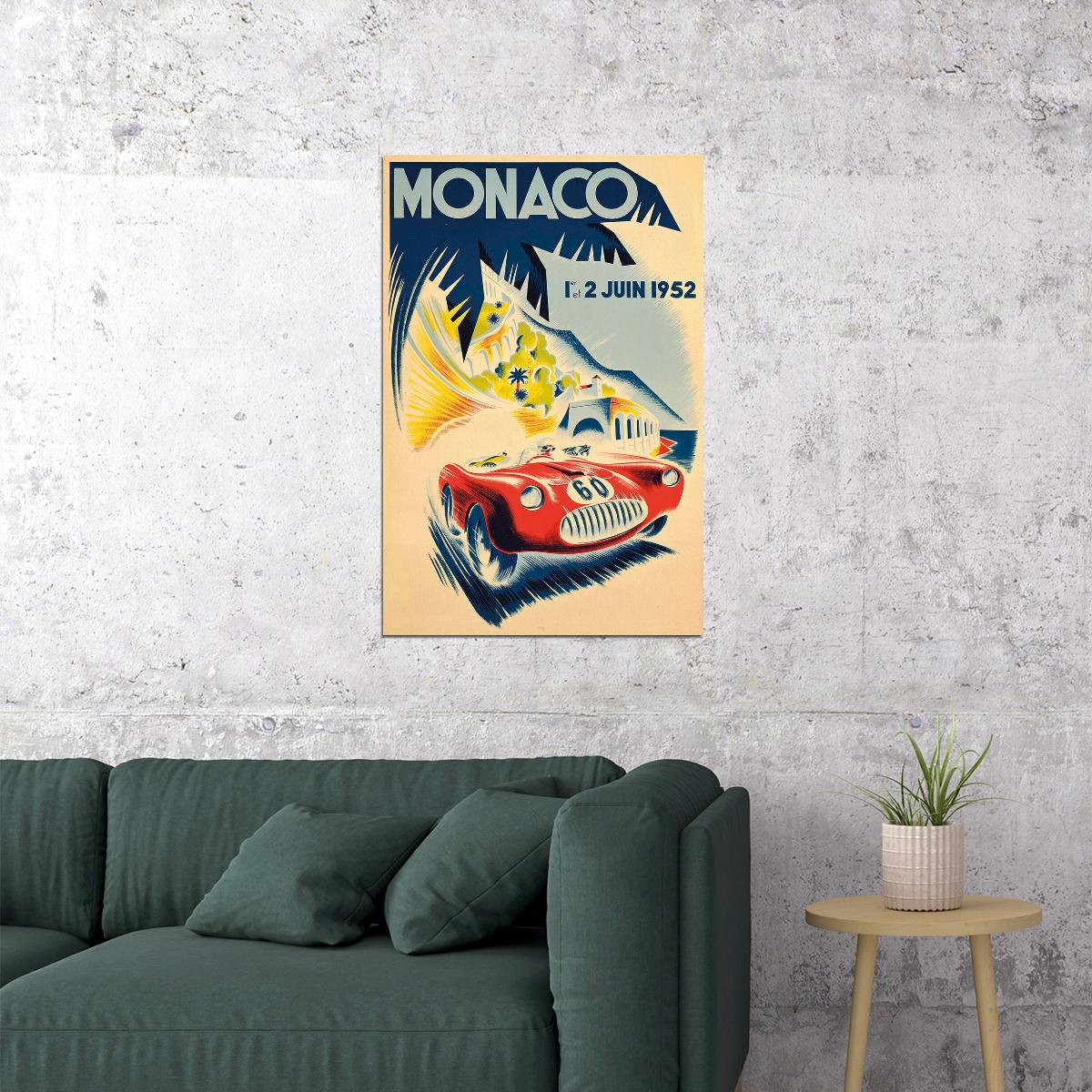 Monaco Grand Prix 1950’s Road Race Vintage Style Car Poster Wall Art Print Home Wall Decor