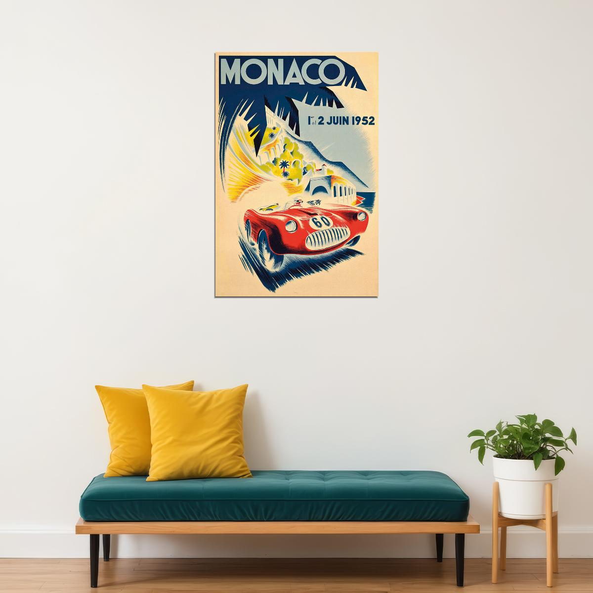 Monaco Grand Prix 1950’s Road Race Vintage Style Car Poster Wall Art Print Home Wall Decor