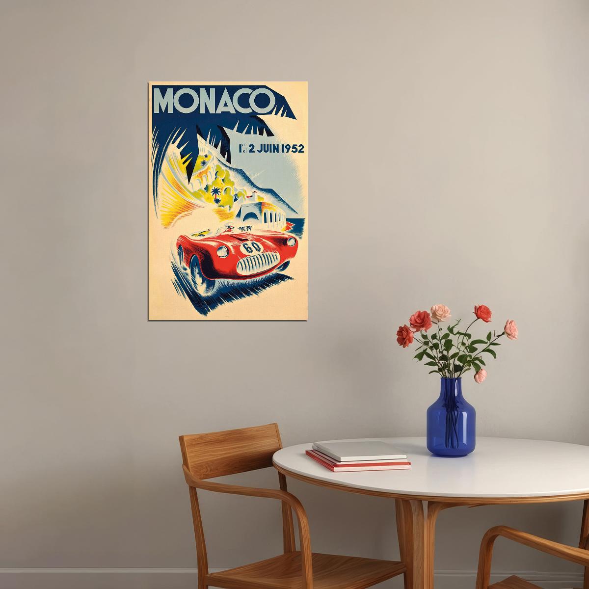 Monaco Grand Prix 1950’s Road Race Vintage Style Car Poster Wall Art Print Home Wall Decor