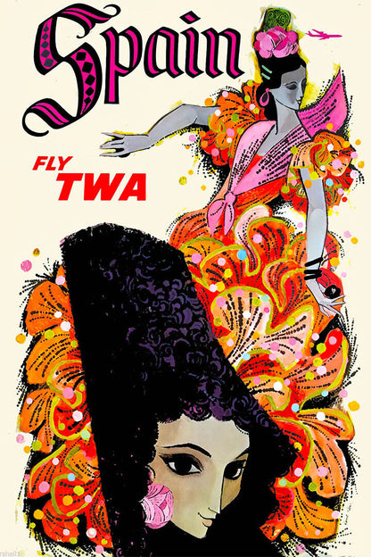 1960s Spain Twa Vintage Style Airline Travel Poster Wall Art Print Home Wall Decor