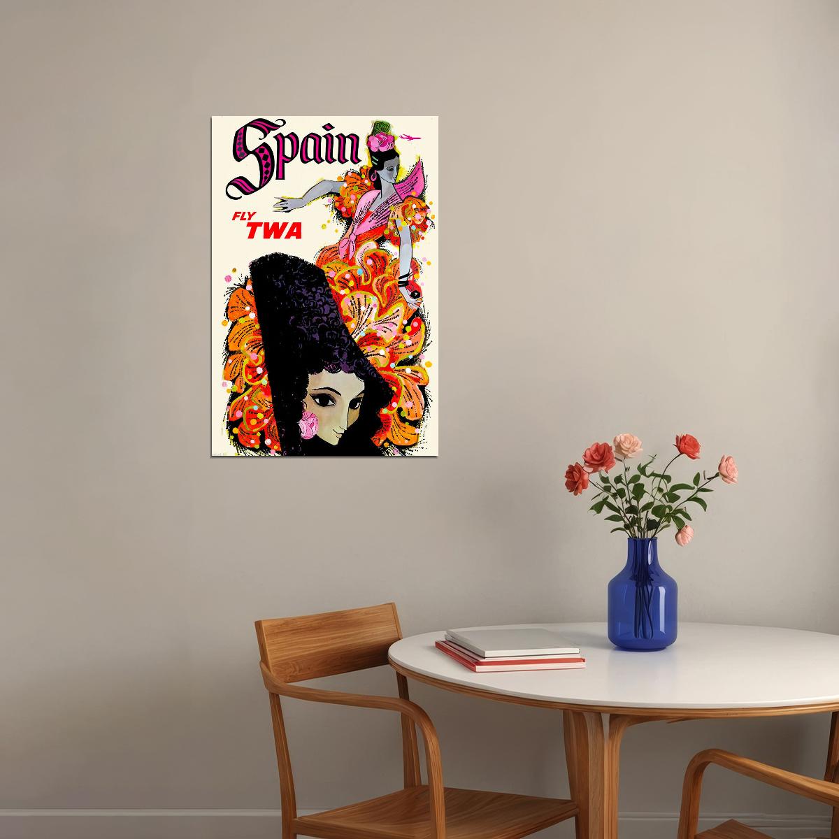 1960s Spain Twa Vintage Style Airline Travel Poster Wall Art Print Home Wall Decor