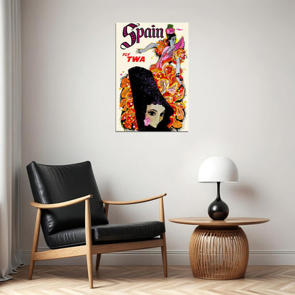 1960s Spain Twa Vintage Style Airline Travel Poster Wall Art Print Home Wall Decor