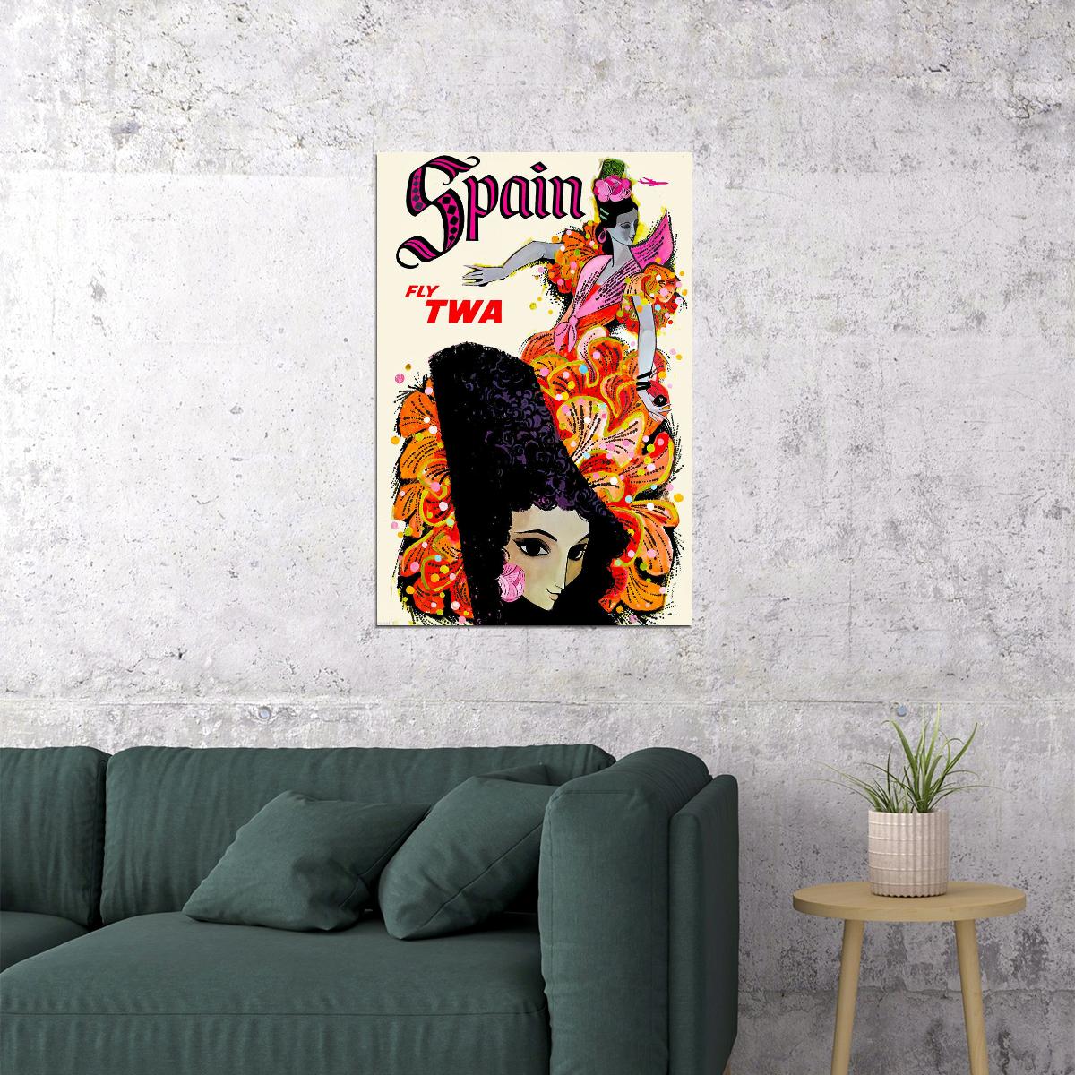 1960s Spain Twa Vintage Style Airline Travel Poster Wall Art Print Home Wall Decor