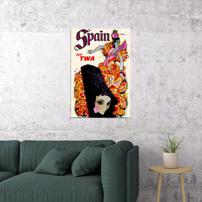 1960s Spain Twa Vintage Style Airline Travel Poster Wall Art Print Home Wall Decor
