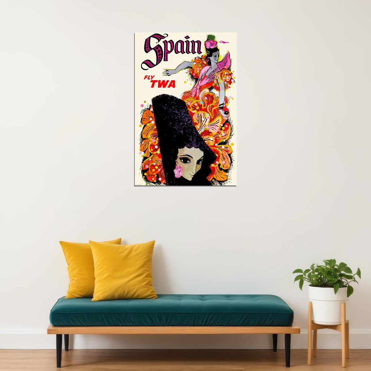 1960s Spain Twa Vintage Style Airline Travel Poster Wall Art Print Home Wall Decor