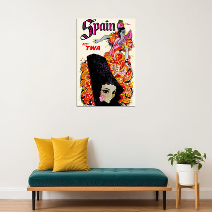 1960s Spain Twa Vintage Style Airline Travel Poster Wall Art Print Home Wall Decor