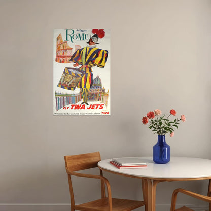 Twa Visit Rome 1960s Vintage Style Air Travel Poster Wall Art Print Home Wall Decor