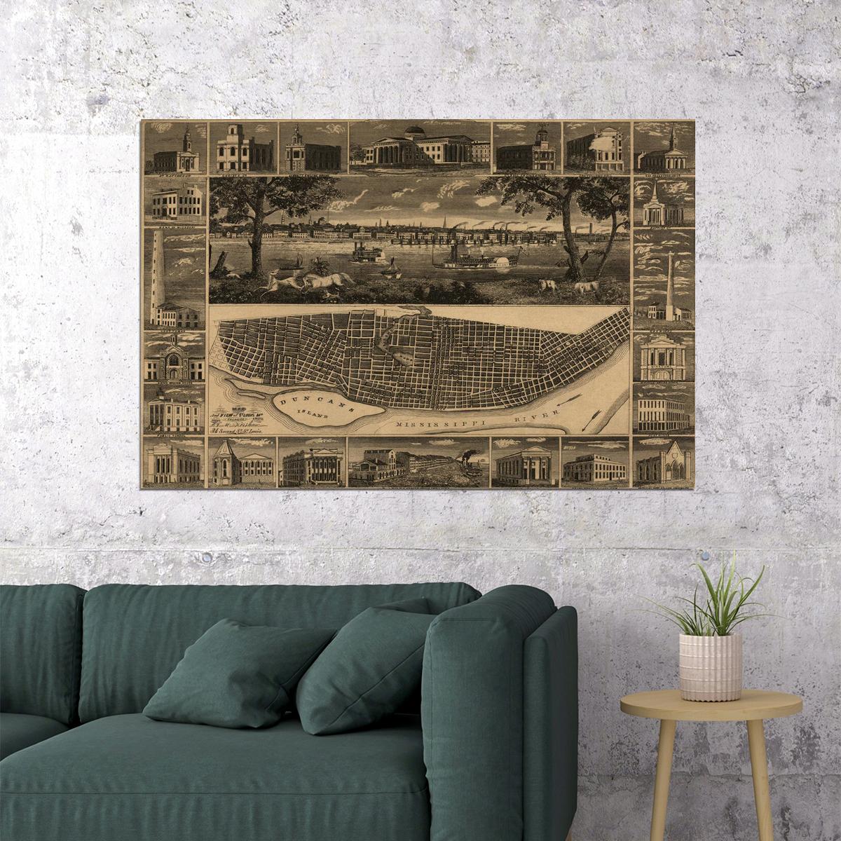St Louis Missouri Map Old City Map Vintage Style Poster Wall Art Print Home Wall Decor
