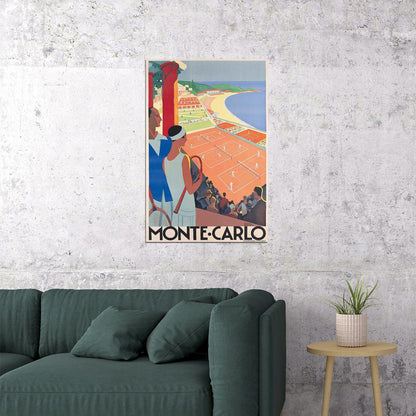 Monaco 1920s Monte Carlo Tennis Vintage Style Travel Poster Wall Art Print Home Wall Decor