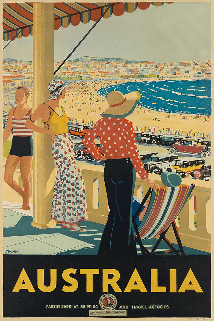 1930s Bondi Beach Sydney Australia Vintage Style Travel Poster Wall Art Print Home Wall Decor