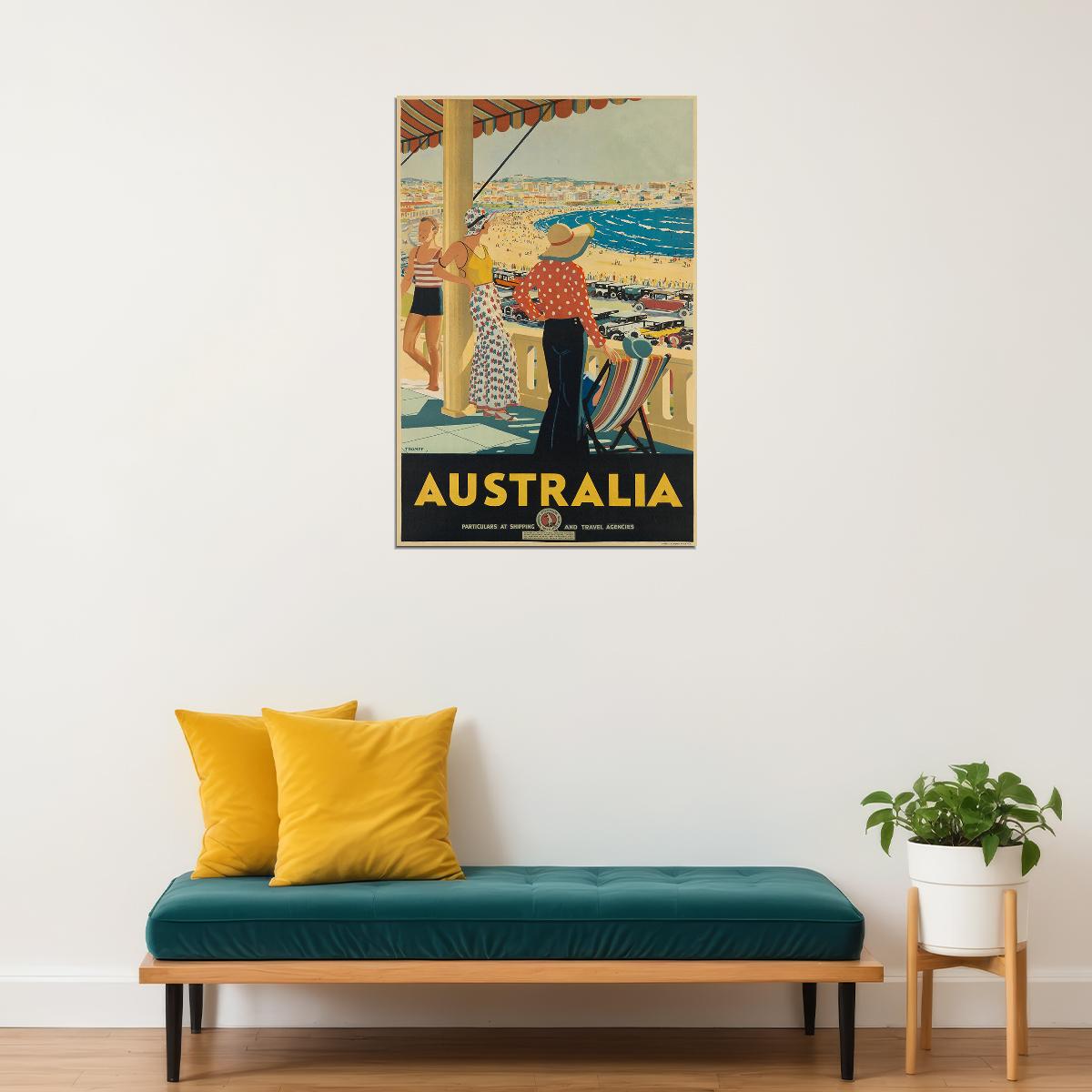 1930s Bondi Beach Sydney Australia Vintage Style Travel Poster Wall Art Print Home Wall Decor