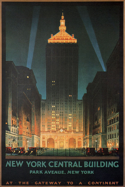 1930 New York Park Avenue Central Building Vintage Travel Poster Wall Art Print Home Wall Decor