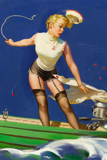 A Fast Takeoff 1950s Boating Vintage Style Pin-up Poster Wall Art Print Home Wall Decor