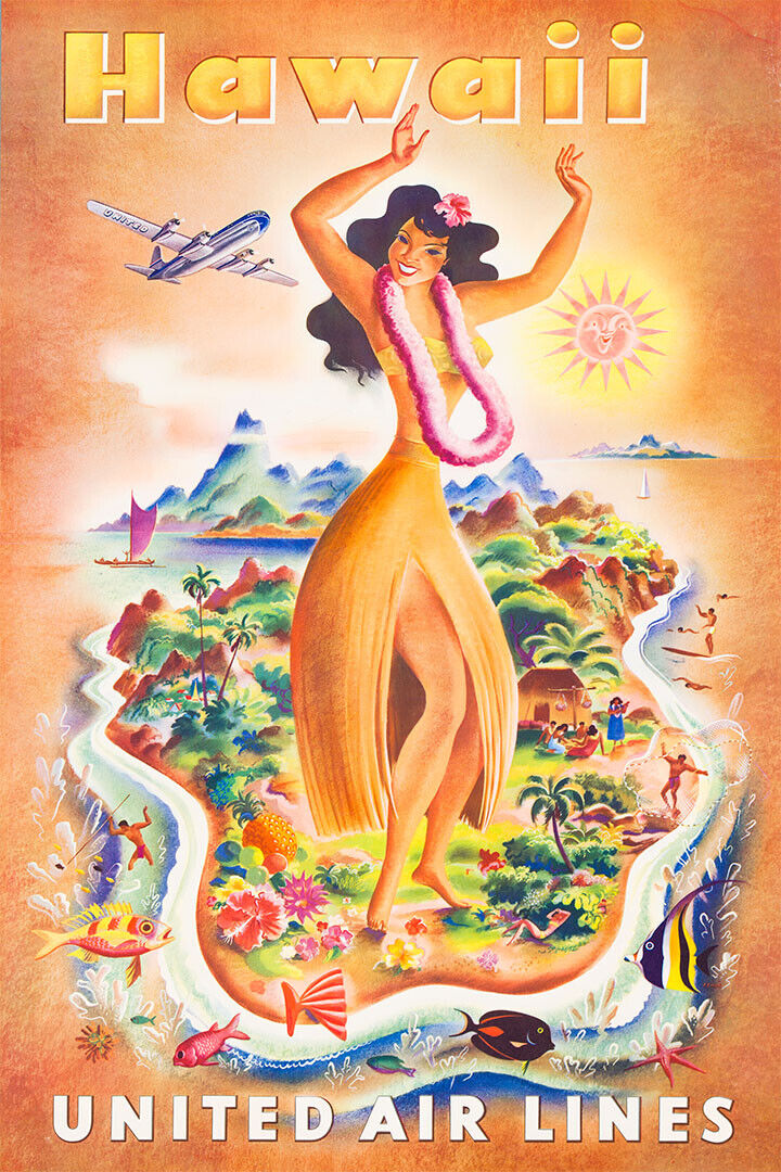 1940s Hawaiian Islands Vintage Style Travel Poster Wall Art Print Home Wall Decor