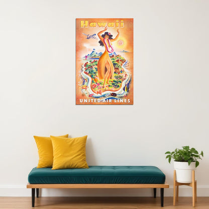 1940s Hawaiian Islands Vintage Style Travel Poster Wall Art Print Home Wall Decor