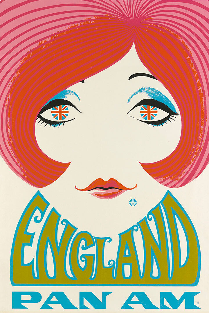 1960s England Vintage Style British Flag Travel Poster Wall Art Print Home Wall Decor