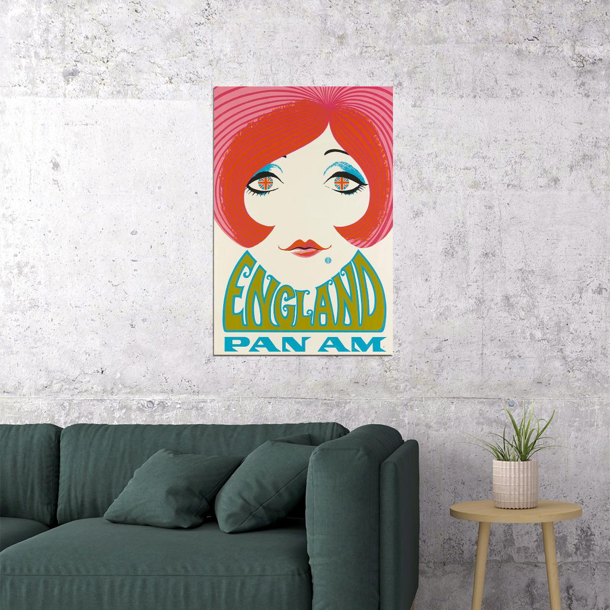 1960s England Vintage Style British Flag Travel Poster Wall Art Print Home Wall Decor