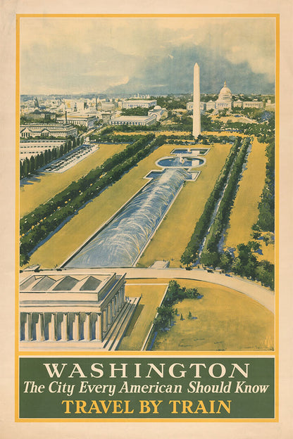 1930s Washington Dc Vintage Style Railroad Train Travel Poster Wall Art Print Home Wall Decor