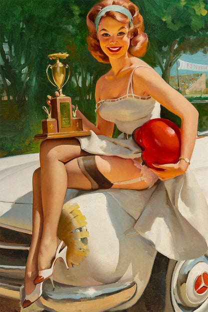 A Winner Vintage Style Car Racing Pin-up Poster Wall Art Print Home Wall Decor