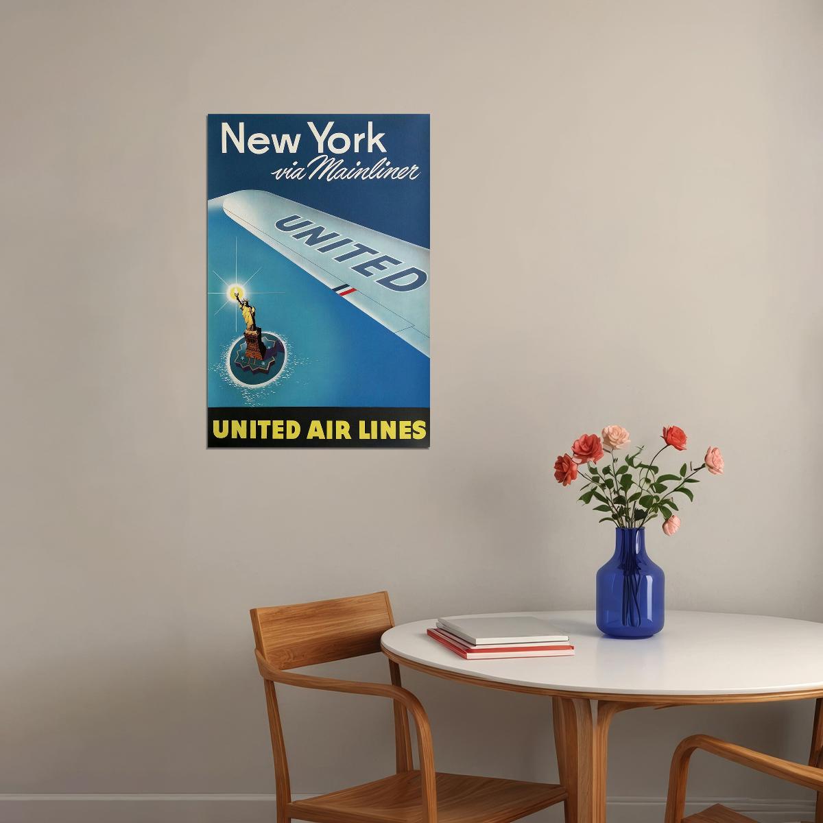1948 See New York Via Mainliner Vintage Airline Travel Poster Wall Art Print Home Wall Decor