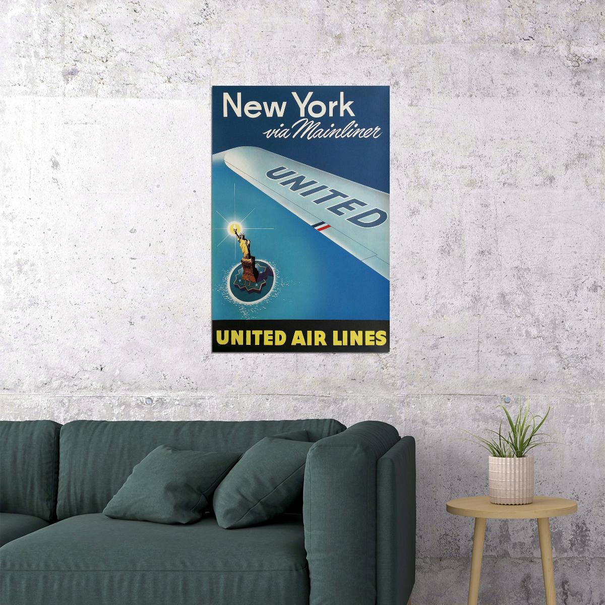 1948 See New York Via Mainliner Vintage Airline Travel Poster Wall Art Print Home Wall Decor