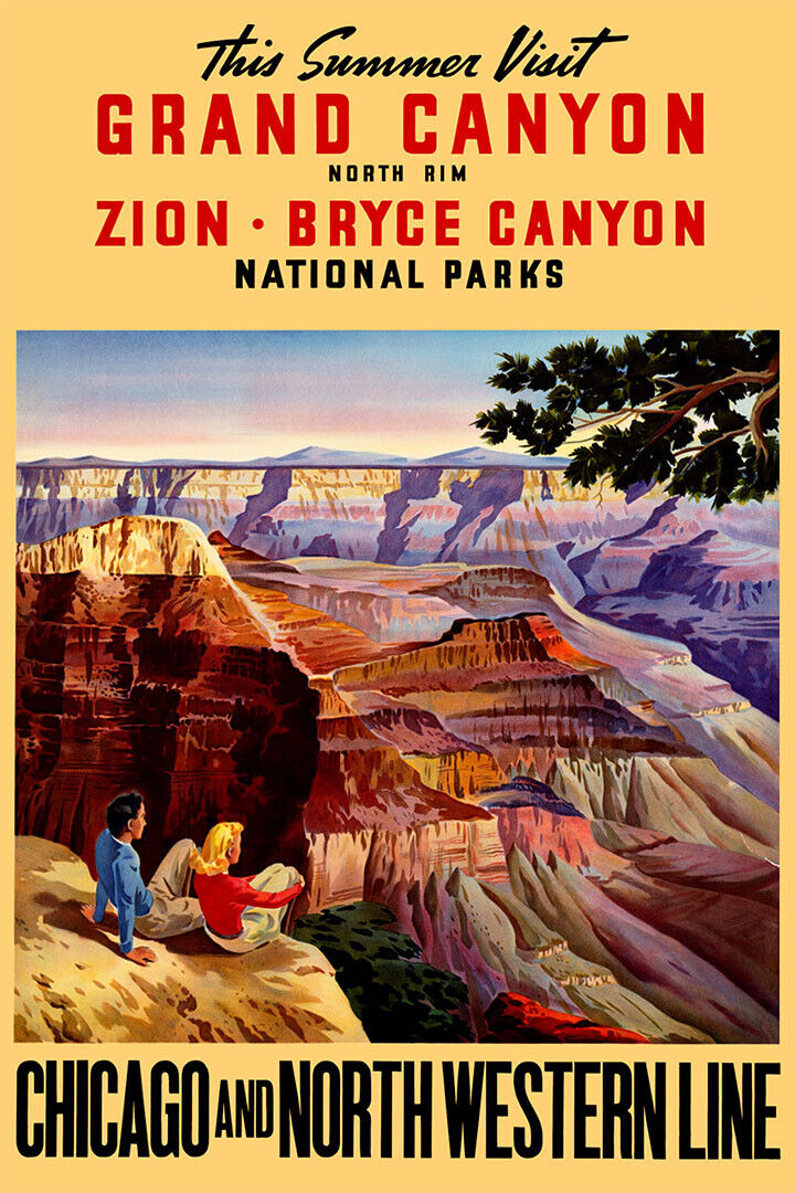 1950s Grand Canyon National Park Zion Bryce Vintage Travel Poster Wall Art Print Home Wall Decor