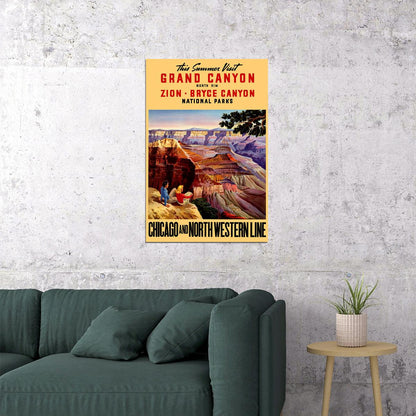 1950s Grand Canyon National Park Zion Bryce Vintage Travel Poster Wall Art Print Home Wall Decor