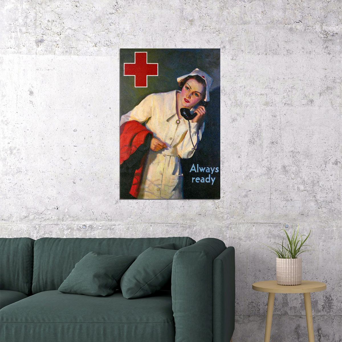 Nurse Always Ready 1940s Vintage Wwii Nursing Medical Poster Wall Art Print Home Wall Decor