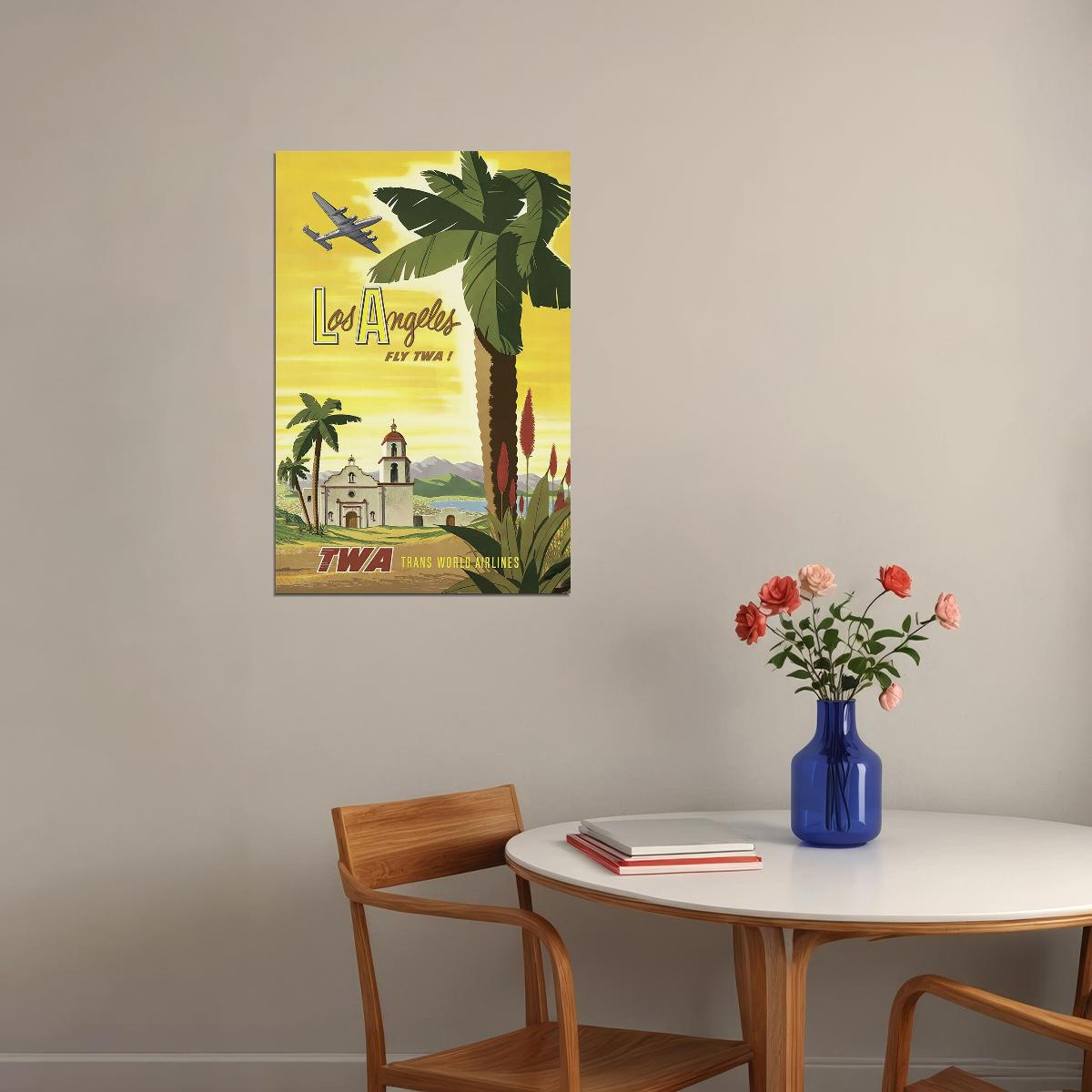 1955 Los Angeles California Twa Vintage Airline Travel Poster Wall Art Print Home Wall Decor