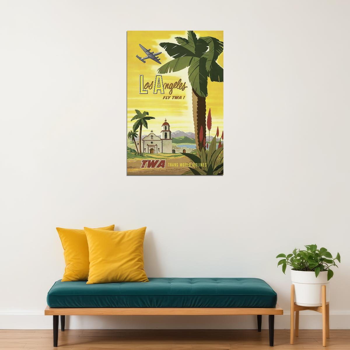 1955 Los Angeles California Twa Vintage Airline Travel Poster Wall Art Print Home Wall Decor