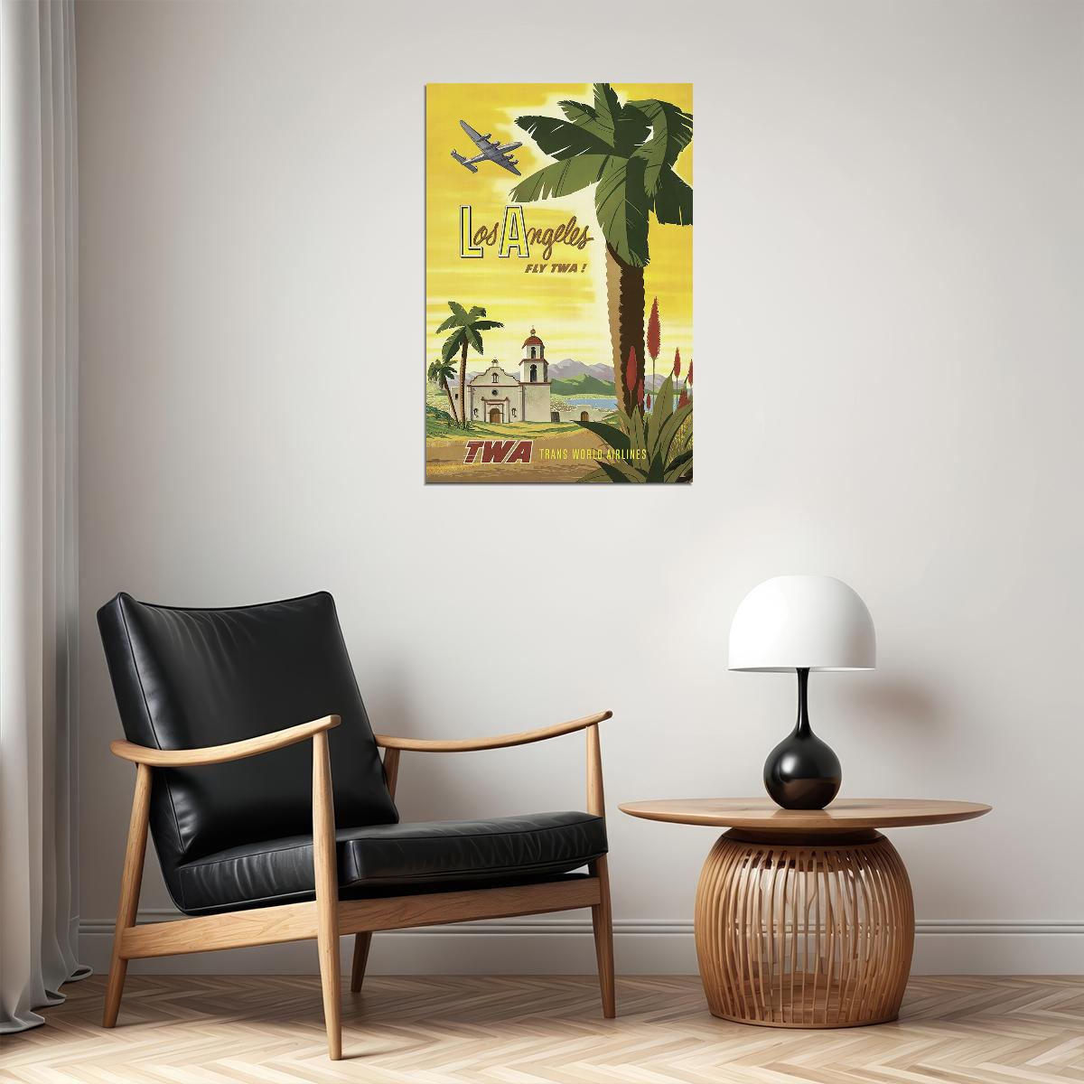 1955 Los Angeles California Twa Vintage Airline Travel Poster Wall Art Print Home Wall Decor