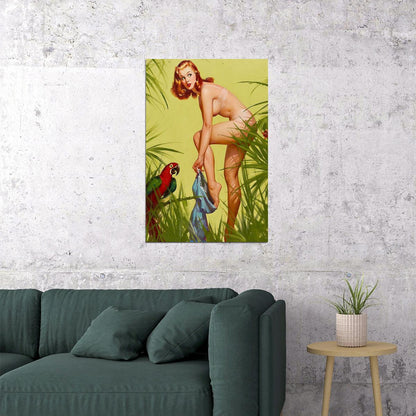 Bare Essentials Vintage Style Jungle Parrot Pin-up Poster Wall Art Print Home Wall Decor