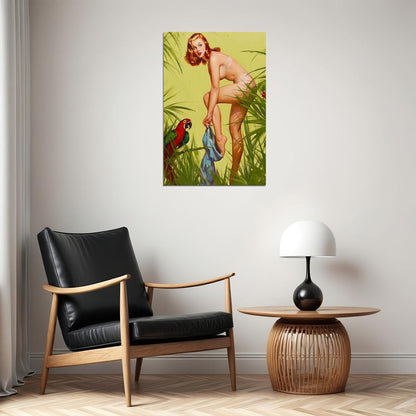 Bare Essentials Vintage Style Jungle Parrot Pin-up Poster Wall Art Print Home Wall Decor