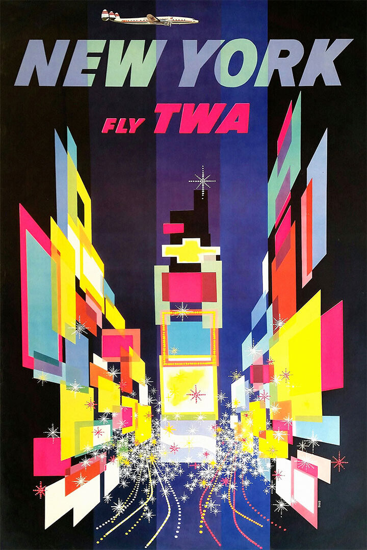 1960s New York City Air Travel Vintage Style Poster Wall Art Print Home Wall Decor