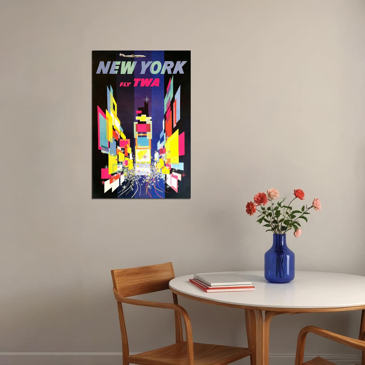 1960s New York City Air Travel Vintage Style Poster Wall Art Print Home Wall Decor