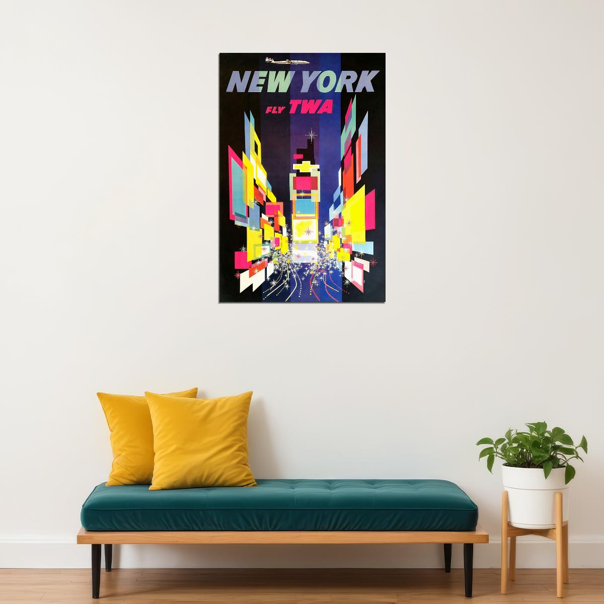 1960s New York City Air Travel Vintage Style Poster Wall Art Print Home Wall Decor