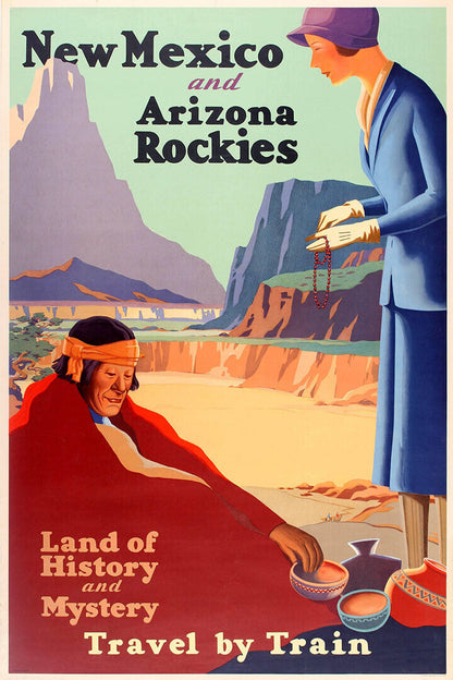 1925 Travel By Train New Mexico And Arizona Vintage Travel Poster Wall Art Print Home Wall Decor