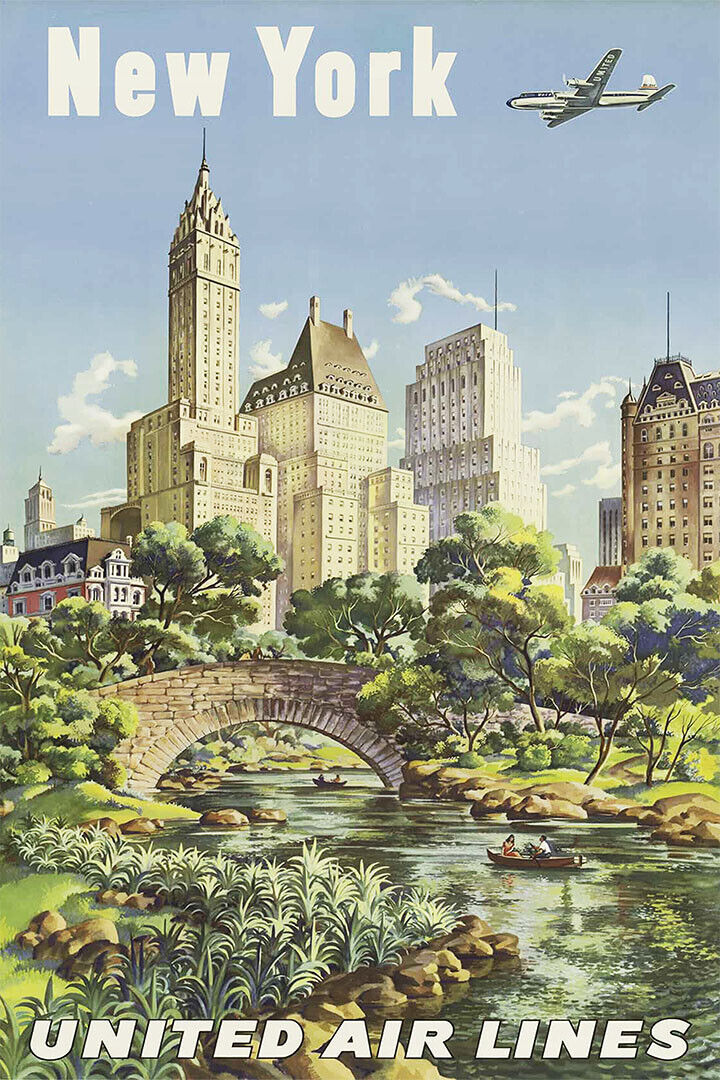 New York Classic 1950s Vintage Style Airline Travel Poster Wall Art Print Home Wall Decor
