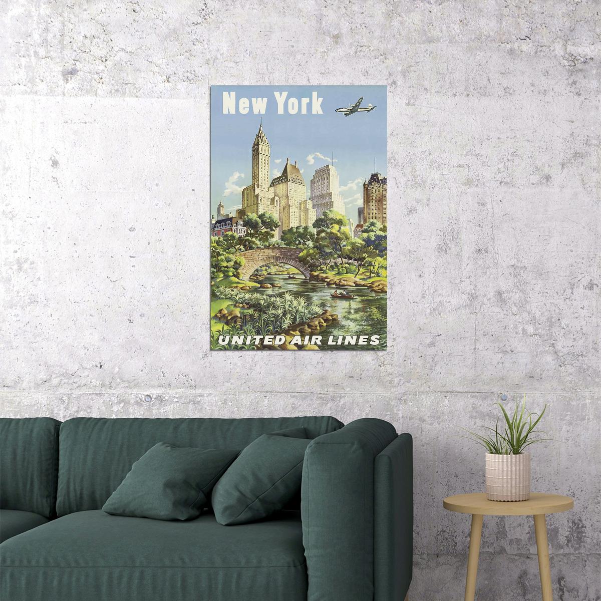 New York Classic 1950s Vintage Style Airline Travel Poster Wall Art Print Home Wall Decor