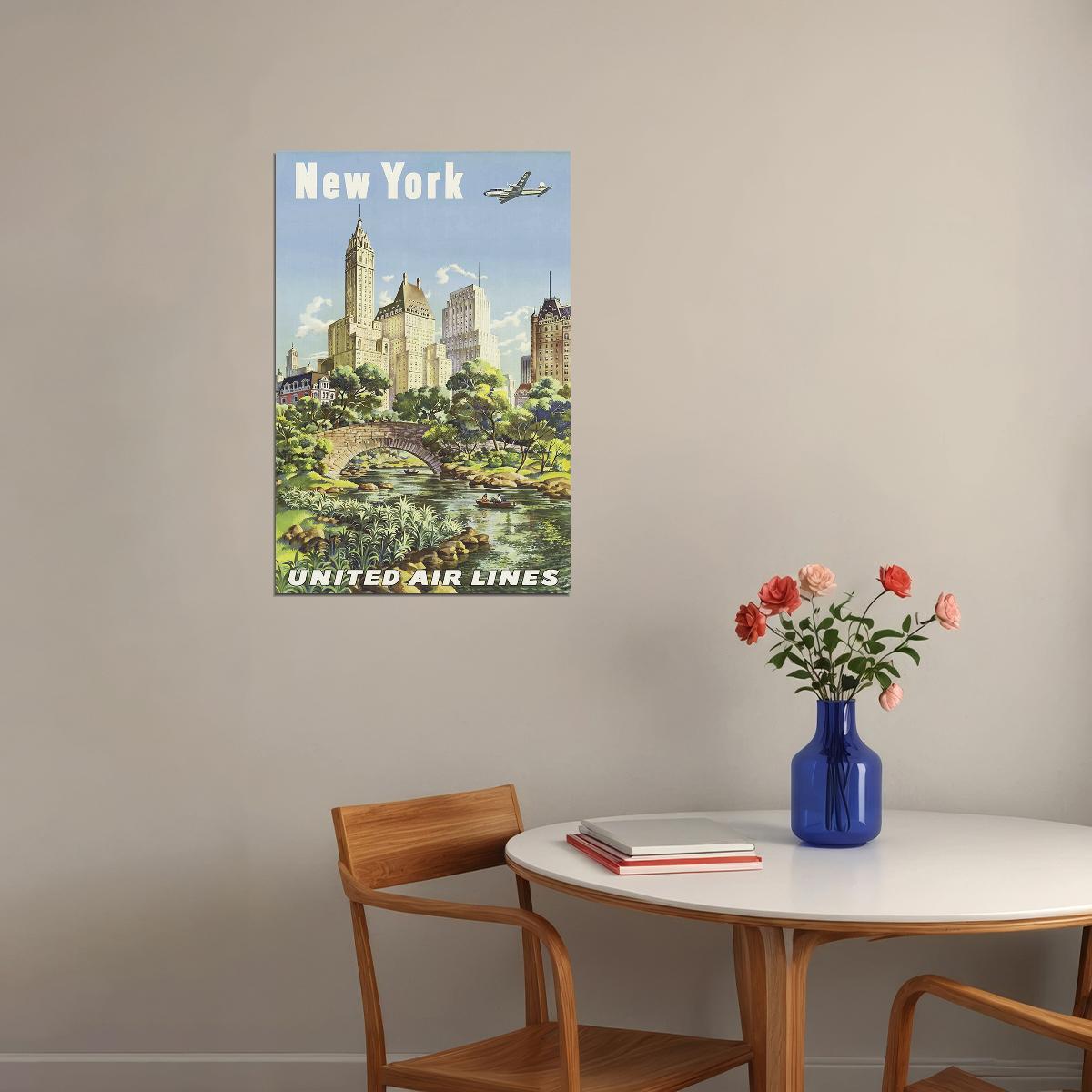 New York Classic 1950s Vintage Style Airline Travel Poster Wall Art Print Home Wall Decor