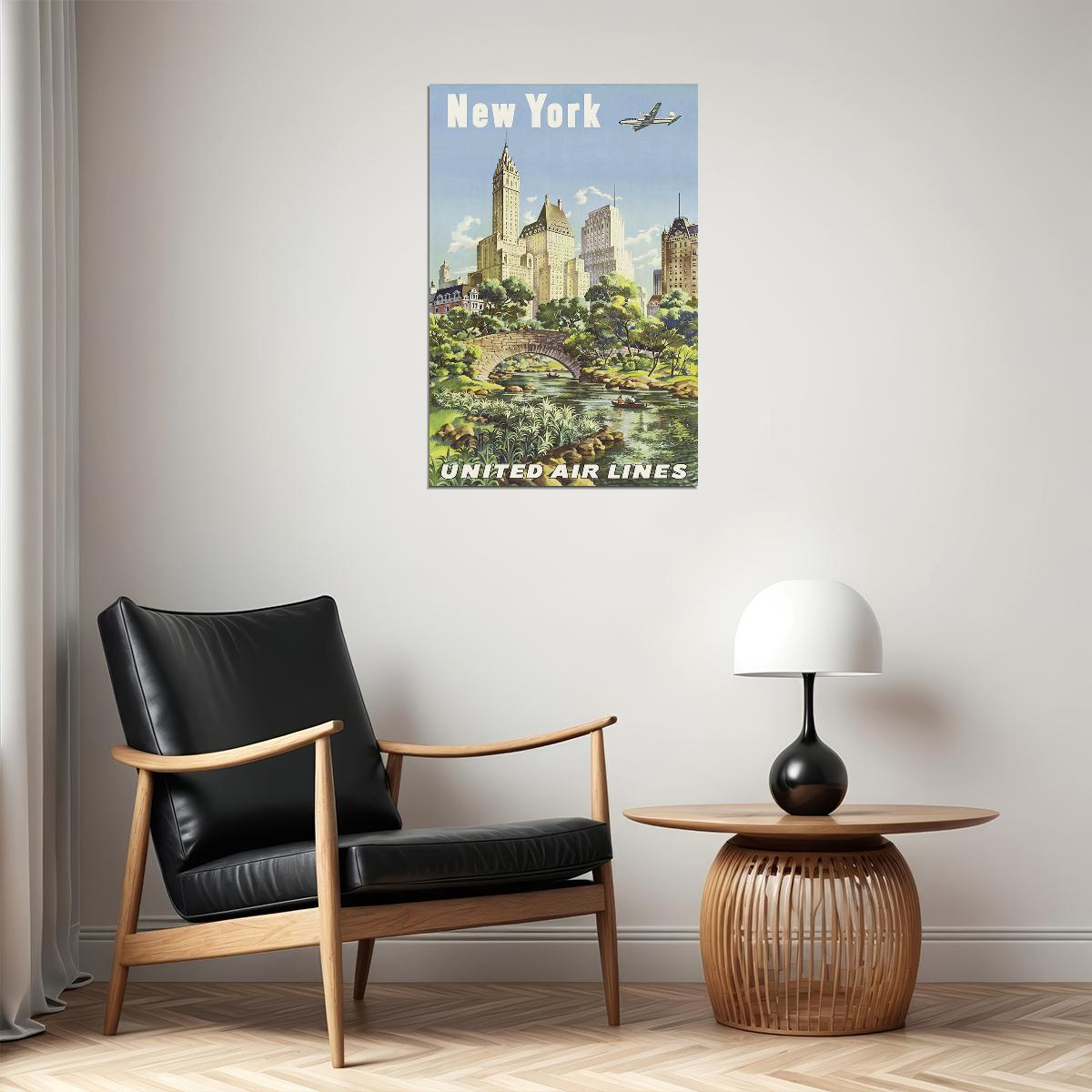 New York Classic 1950s Vintage Style Airline Travel Poster Wall Art Print Home Wall Decor