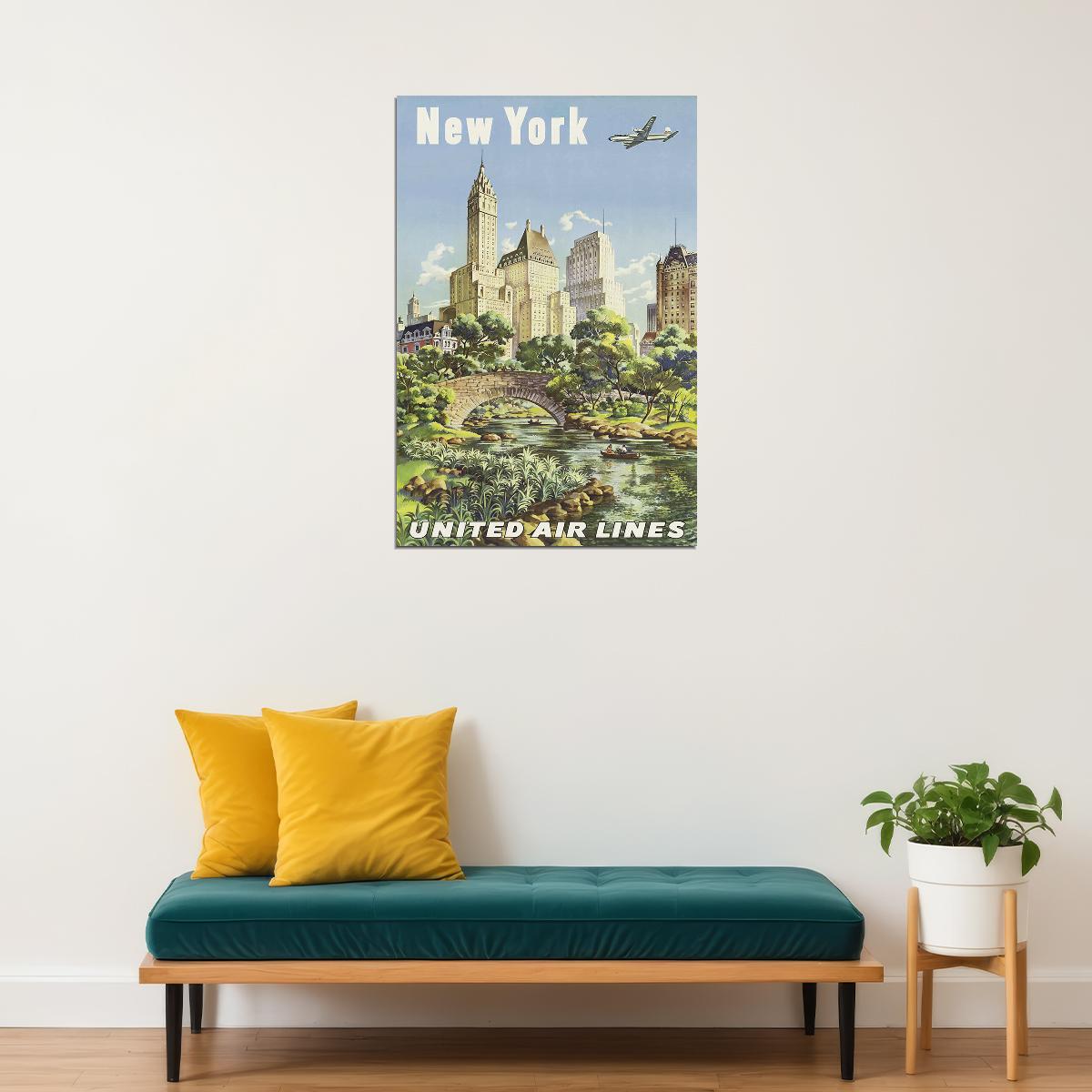 New York Classic 1950s Vintage Style Airline Travel Poster Wall Art Print Home Wall Decor