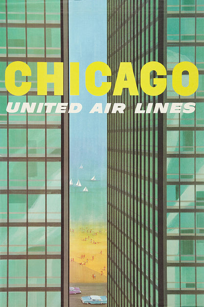 1961 Chicago Lake Michigan Shoreline Vintage Travel Poster Wall Art Print Home Wall Decor
