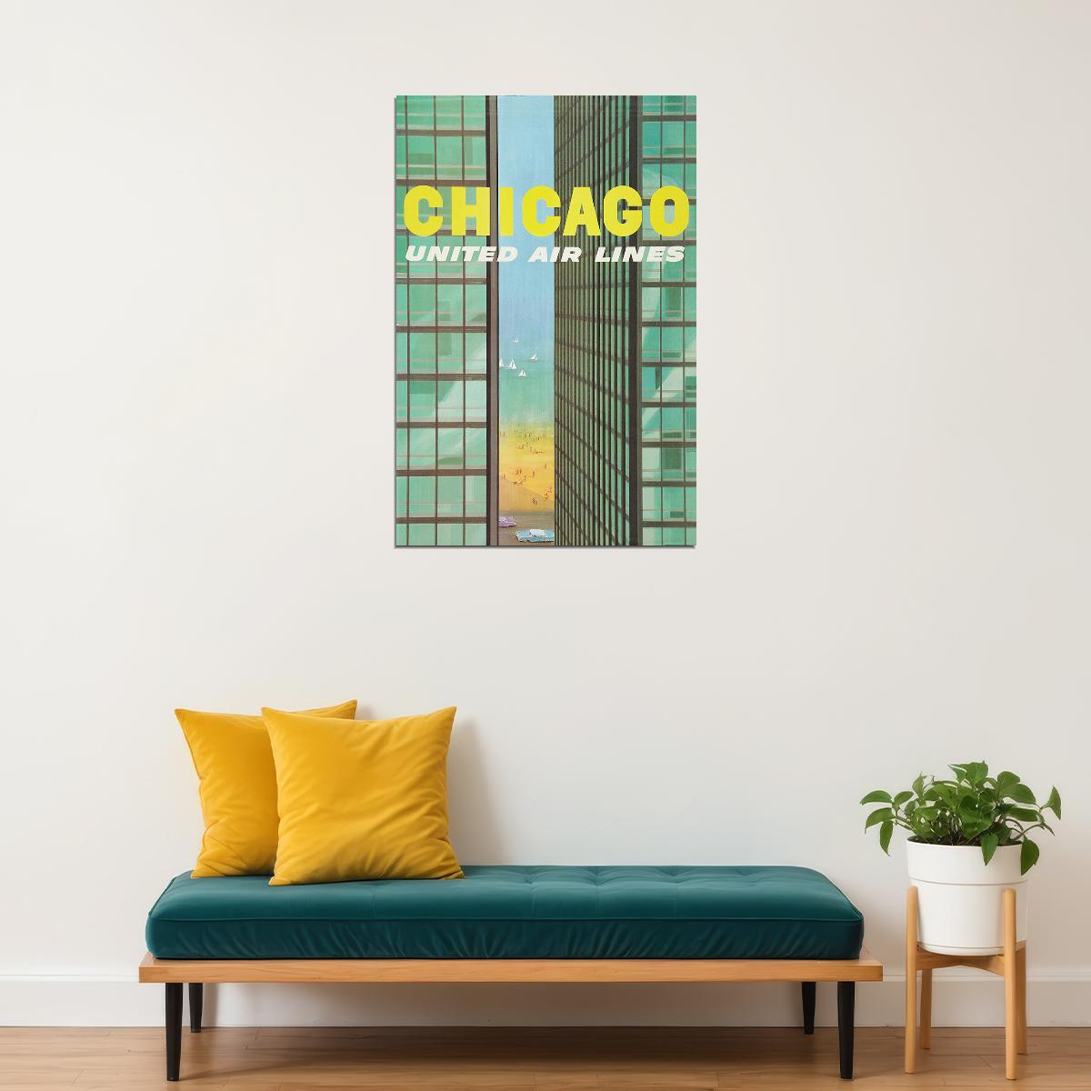 1961 Chicago Lake Michigan Shoreline Vintage Travel Poster Wall Art Print Home Wall Decor