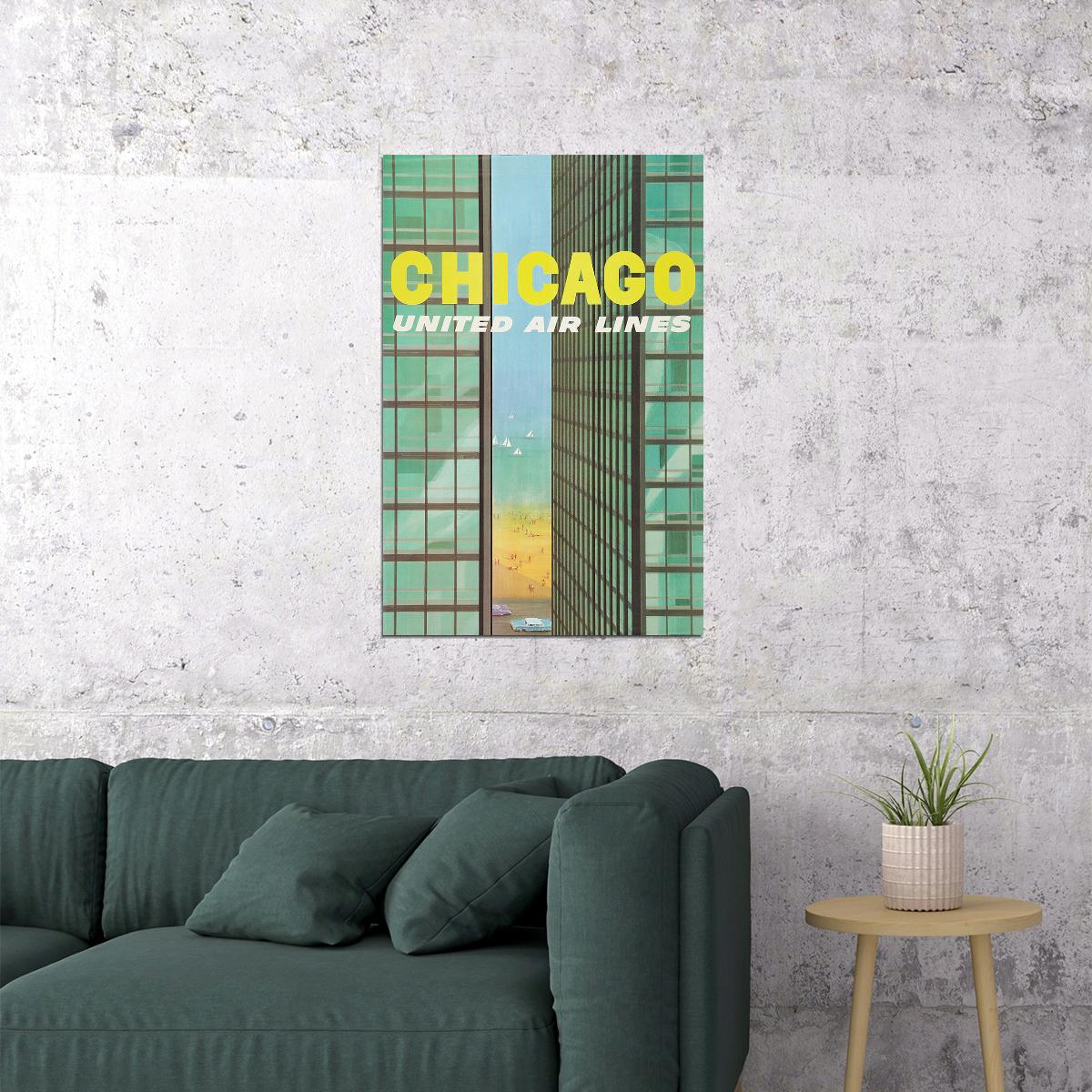 1961 Chicago Lake Michigan Shoreline Vintage Travel Poster Wall Art Print Home Wall Decor