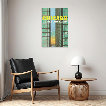 1961 Chicago Lake Michigan Shoreline Vintage Travel Poster Wall Art Print Home Wall Decor